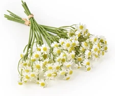 2 Bundles Small Artificial Daisy Flowers Bouquet Faux Silk Tiny White 
