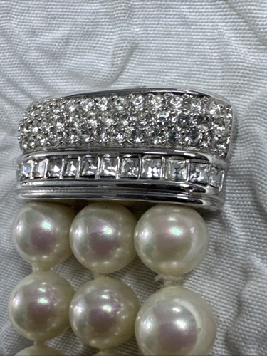 Vintage Christian Dior Armband signiert 3 Strang Perlen mit klaren Strasssteinen 60er Jahre - Bild 7 von 24