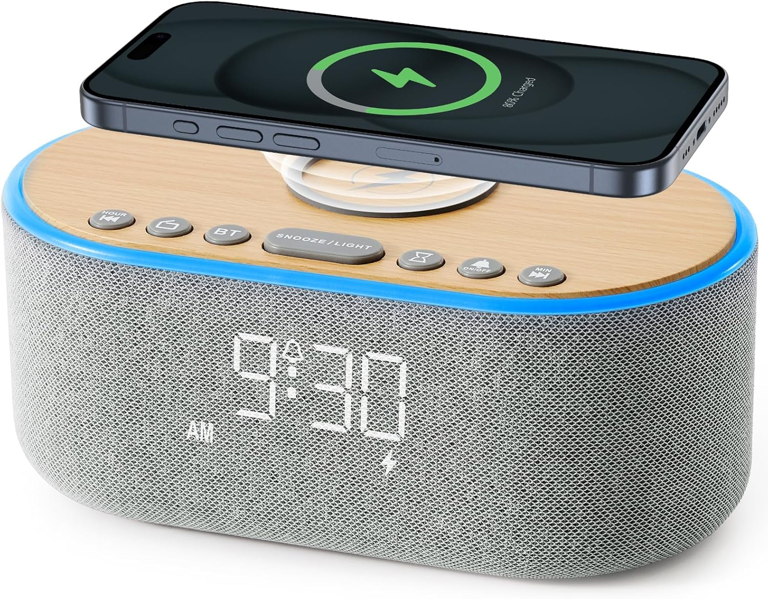 Reloj Despertador Bluetooth FM Carga Inalámbrica Altavoz 10W