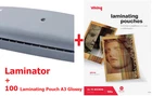 Laminator machine + 100 Laminating Pouch A3 Glossy 75 microns