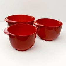 3 Red Rosti Denmark Melamine Mixing Bowls Vintage Nesting B. Bjorn MCM Design