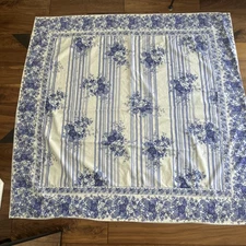 APRIL CORNELL COTTAGE ROSE FLORAL Blue White 51x51 Square Tablecloth Cottagecore