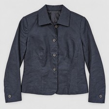 Kim Rogers Jacket 8 Navy Linen Lined Four Button Tailored Office Minimalist