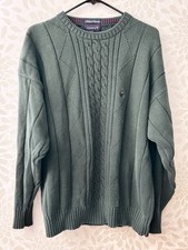 Gant Hand Framed Men  s L Green Embroidered Crest Cable Knit Cotton Sweater