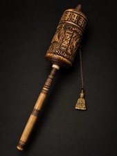 Antique Tibetan Prayer Wheel Hand Carved Buddhist Ritual Spinner