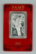 PAMP SUISSE 2022 LUNAR YEAR OF THE TIGER 1 OZ 999.5 PLATINUM BAR IN ASSAY CARD