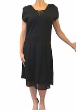 Escada Sport Engolia Black Dress Cap Sleeve Stretch Crochet Cocktail 42 12