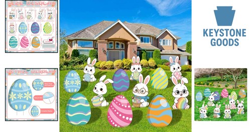 12-Piece Outdoor Easter Bunny & Egg Yard Signs - Weather-Resistant Garden Decor - Picture 2 of 9