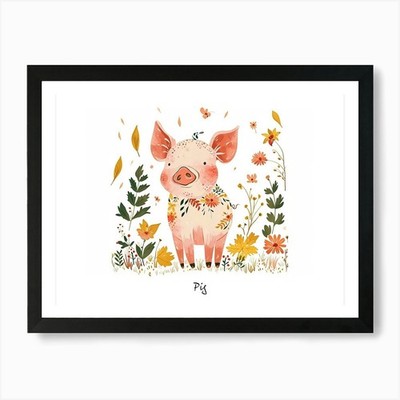 Kleines Blumenschwein 3 Poster Kunstdruck gerahmt Wandbild Poster Leinwanddruck Bild