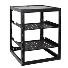 16U Open Frame Network Rack with 2X 14in Vented 1U Shelves Rear Support, Wall...