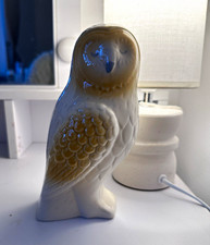 Ceramic Owl Figurine Decorative Ornament White & Brown Glossy Finish