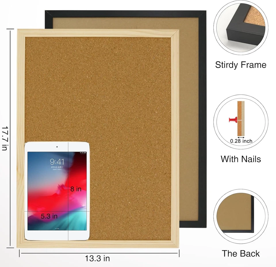2 Pcs Cork Board, 17.7''X13.3'' Bulletin Board, Black Framed for Wall Décor - Image 2 of 4