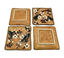 Mino Ware Like 5" Square Ceramic Mini Plates Lot Of 4 Autumn Brown White Flowers
