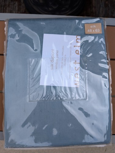 West Elm Dupioni Silk Curtains Drape 48x63 Slate Blue with Cotton Lining - Picture 3 of 4