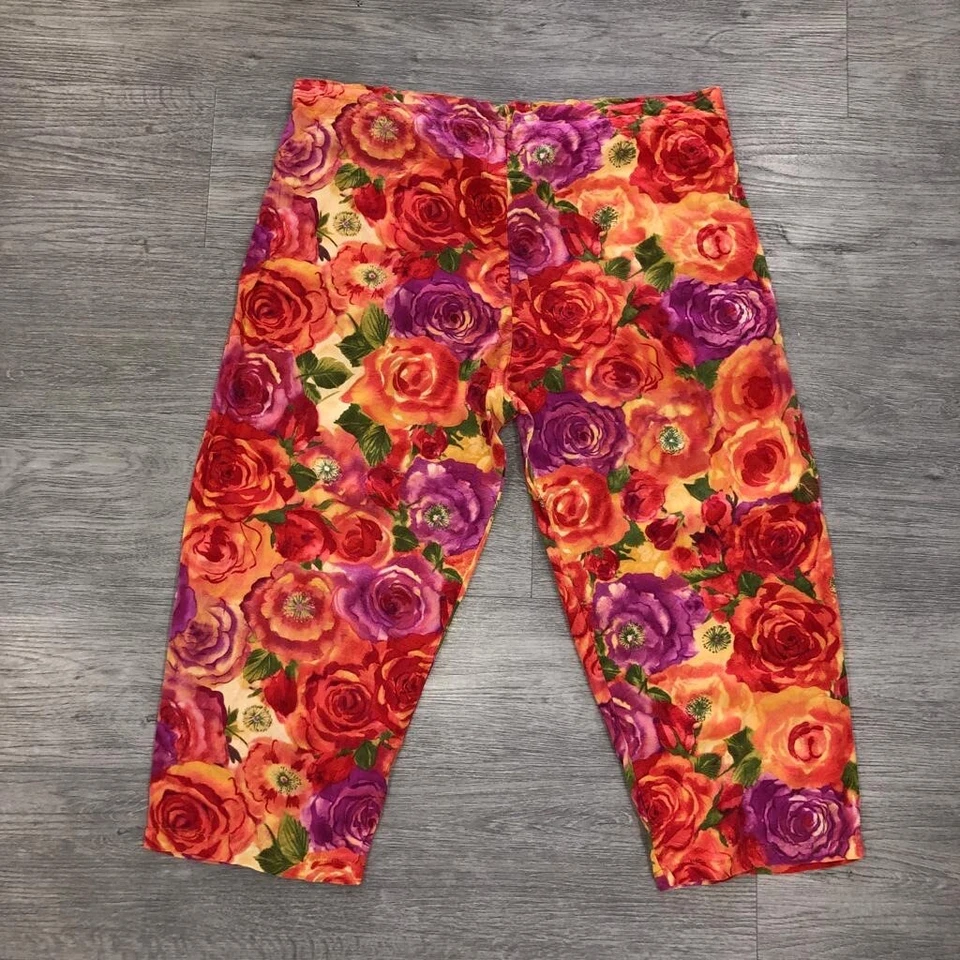 Pantalones Jams World Talla S Cordón Capris Popurrí Boho Floral Hawaiano Aloha Arte Foto 3 de 4