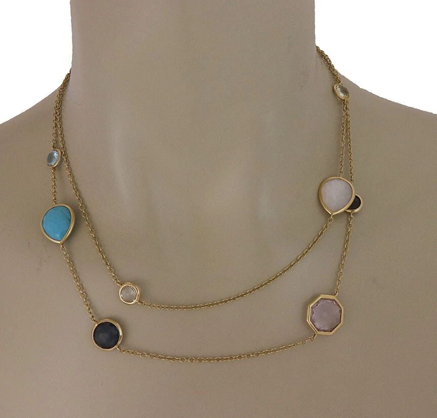 Colar Ippolita Rock Candy ouro pedras preciosas gelato amarelo 18k corrente longa - Imagem 2 de 4