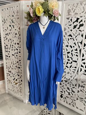 royal blue dress h&m H&M Floral Satin Tie Back V-neck Dress Royal Blue Dolman Sleeve Size 8