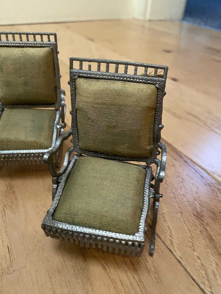 Antique Cooke? Metal Fairy Doll Furniture Chairs Loveseat Couch