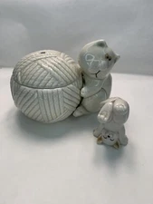 Fitz And Floyd Cat-Snip Yarn String Holder Cat Hugging Yarn Ball Tumbling Kitty