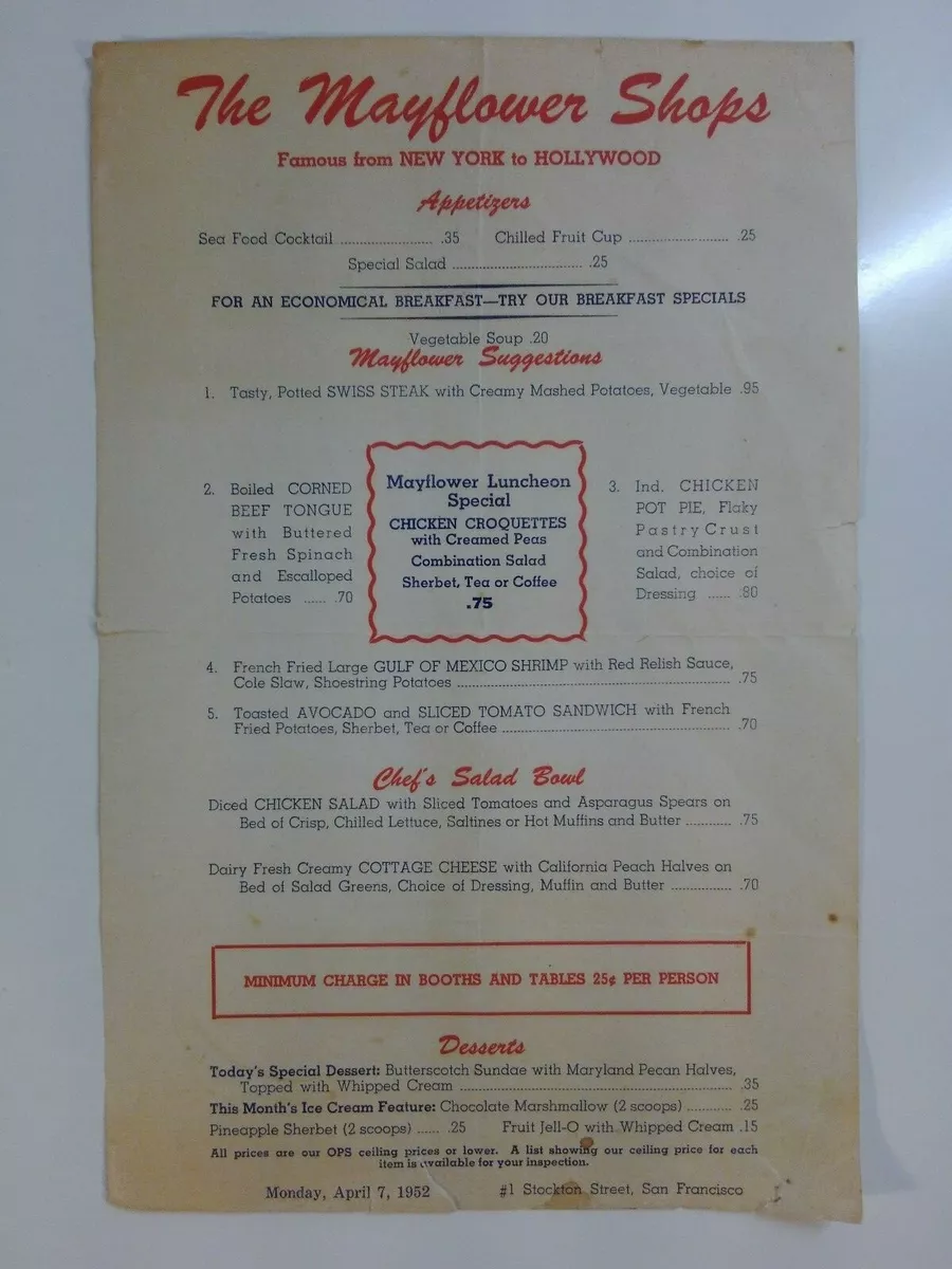 Mayflower menu deals