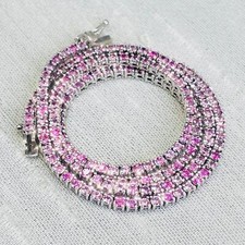 Natural Pink Sapphire 14K White Gold Tennis Necklace 4.8CTW