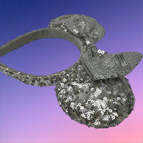 Minnie Mouse Ears Headband Silver Sequin Bow and Ears Handmade - Picture 5 of 13