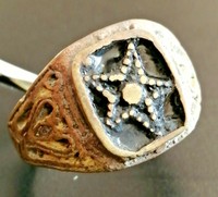 EXTREMELEY ANCIENT ROMAN SILVERED RING PENTAGRAM ENGRAVED