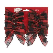 Holiday Time 10pc Red/Black Buffalo Plaid Small Christmas/Wedding Ribbon Bows