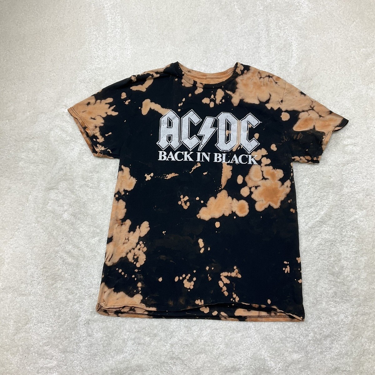 ACDC Back In Black Womens Size L Bleach Reverse Tie Dye T-Shirt