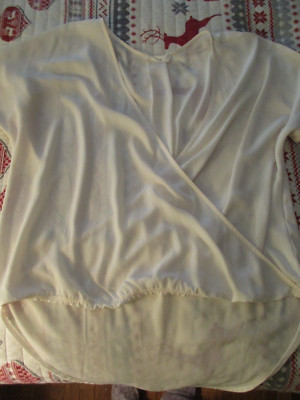 Lush Women Sheer Blouse Size M Cream Short Sleeve Elastic Front Waist