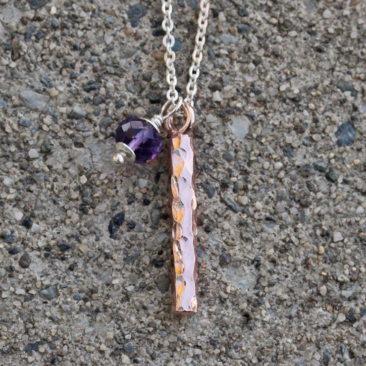 U&C Sundance 14k Rose Gold Vermeil Bar & Amethyst Sterling Silver Chain