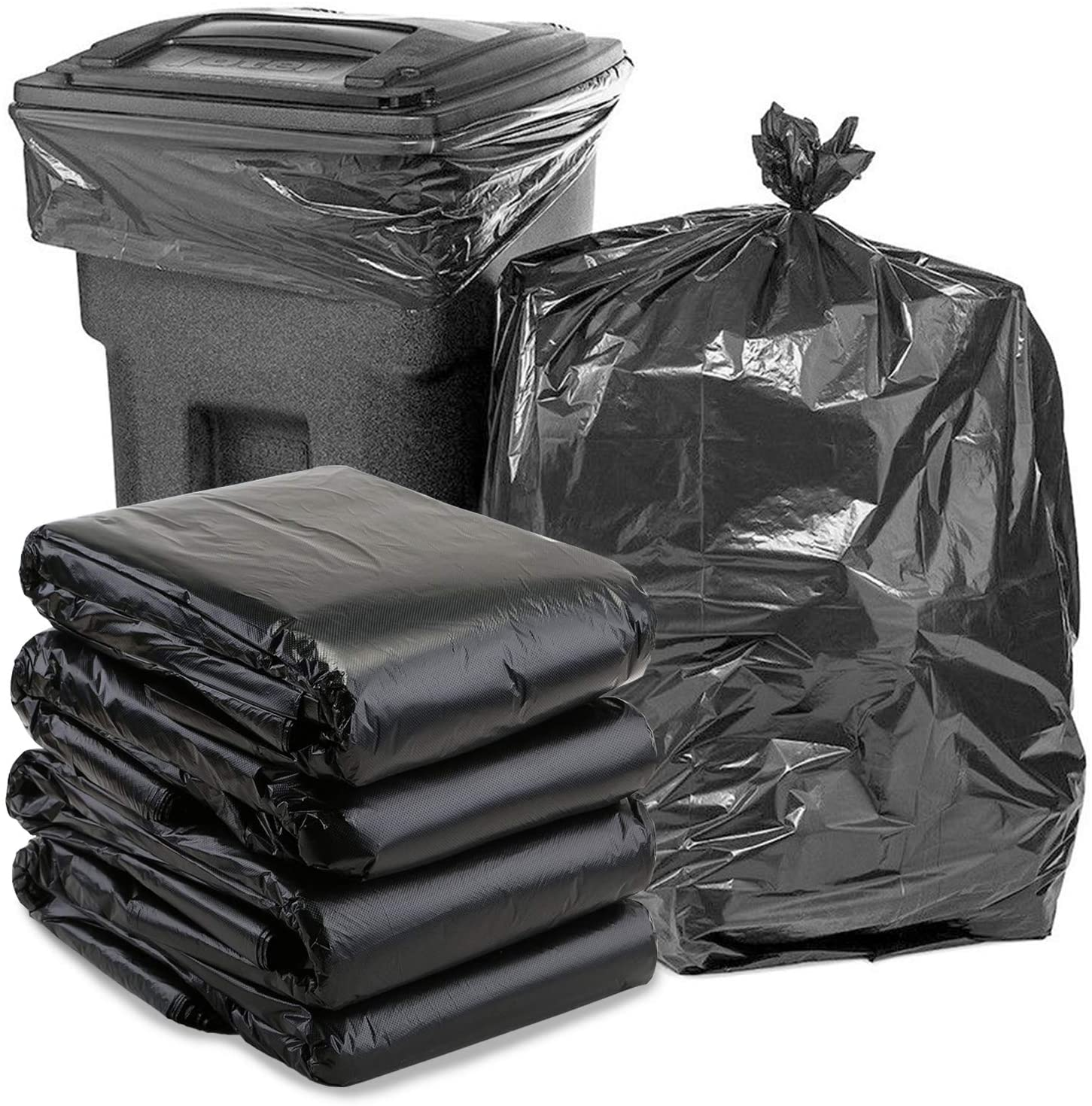 65 Gallon Trash Bags,25 Pack Extra-Large Black Heavy Duty Trash Can Liners,Trash
