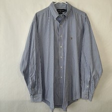 Ralph Lauren Yarmouth Button Down Dress Shirt Mens Size 17 36 Blue Striped LS