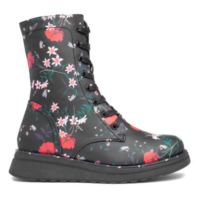 Heavenly Feet Women's Boots Black Flower Print Lace Up Ankle
