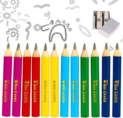 12-Pack TinyGeeks Kids Jumbo/Fat Triangle HB Graphite Pencils, + Sharpener (NEW)