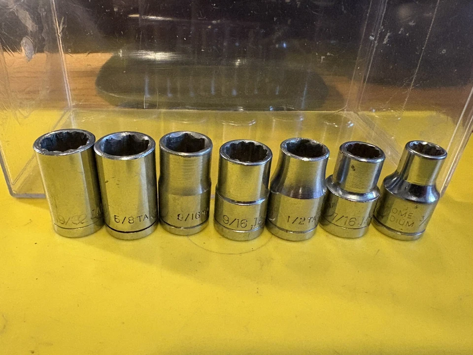 15 JAPAN/TAIWAN 1/2” DRIVE SOCKETS 3/8-7/8”+NICE 1/2” RATCHET USED Lot -15 - Image 3 of 4