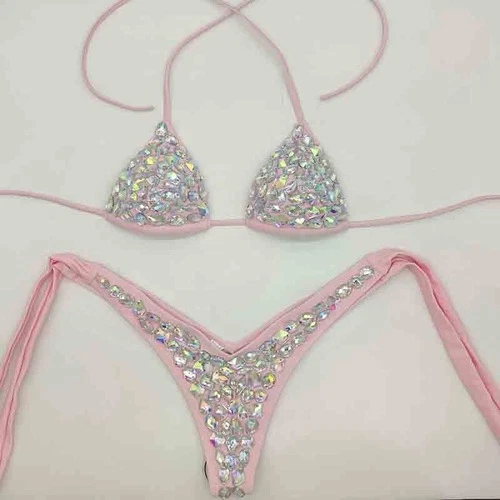 Conjunto de bikini de diamantes traje de baño vendaje push up estrás piedras brillantes traje de baño - Imagen 24 de 28