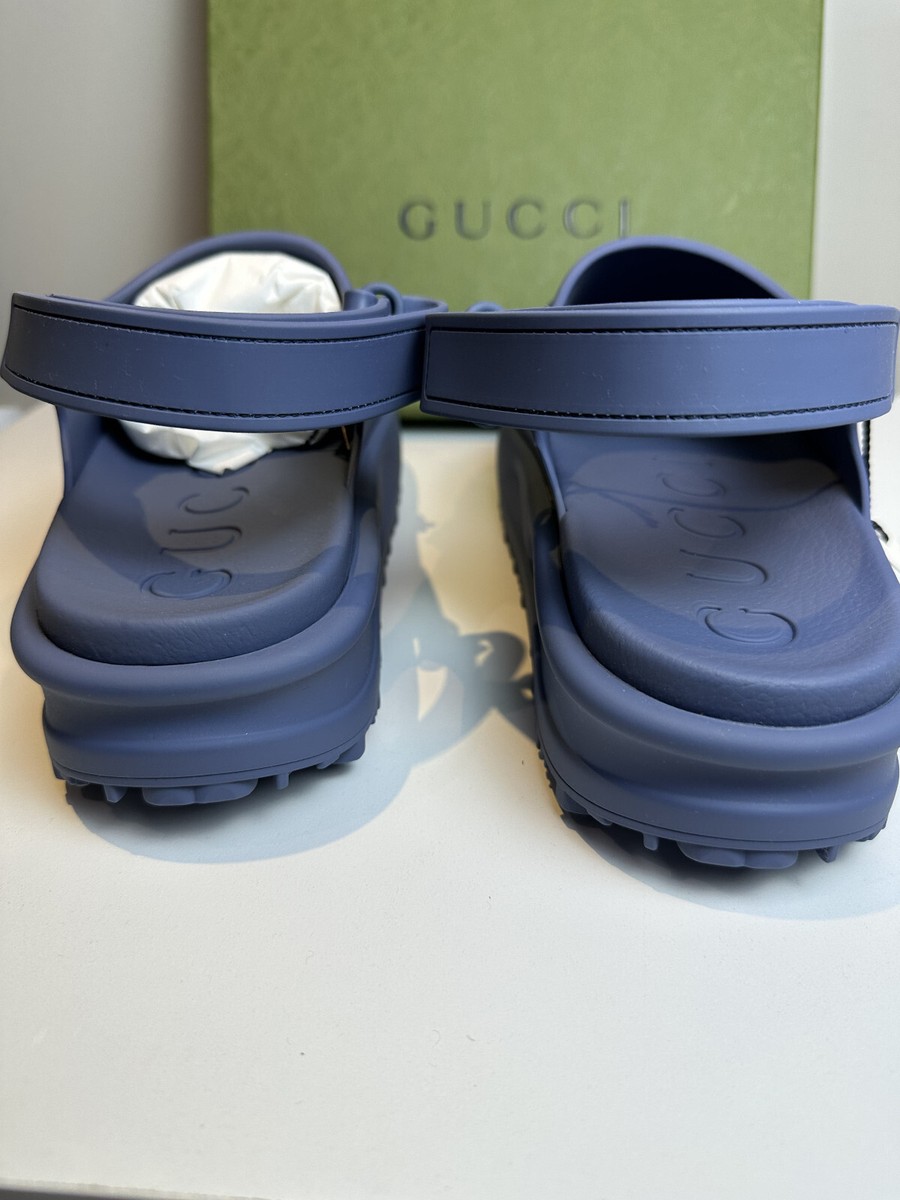 NEW Auth Gucci Horsebit Platform Sandals Blue Rubber Size US