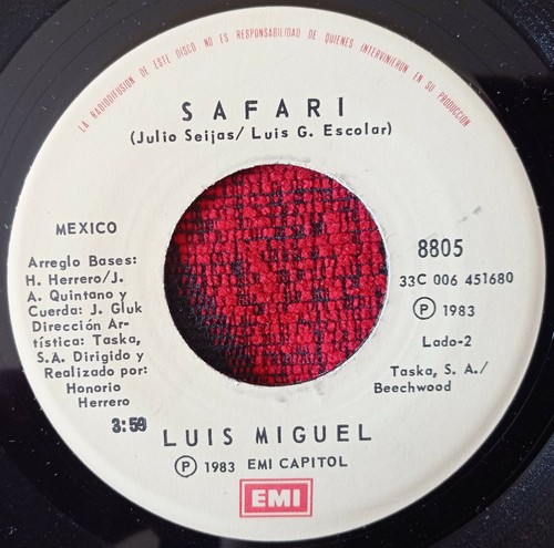 LUIS MIGUEL ** No Me Puedes Dejar Asi / Safari ** RARE!! 1983 MEXICO 7" Single - Picture 4 of 4
