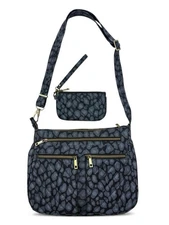 Travelon Bag Crossbody Messenger Anti-Theft RFID Black Leopard Purse & Wristlet