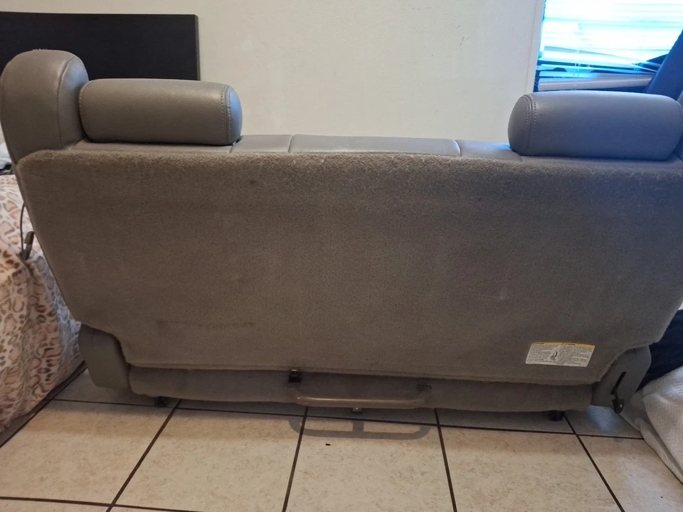 05' YUKON XL LWB Gray Leather Rear Third Row Bench Seat Assembly OEM Headrests - Image 2 of 2