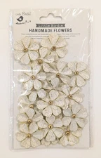 Little Birdie Off-White Crackle Paper Flowers Scrapbooking Embellishments