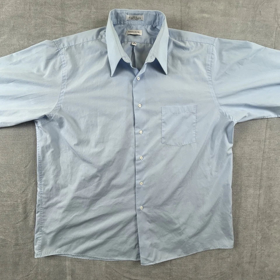 Van Heusen Poplin Mens 18 - 32/33 Long Sleeve Button Up Blue Dress Shirt - Image 2 of 4