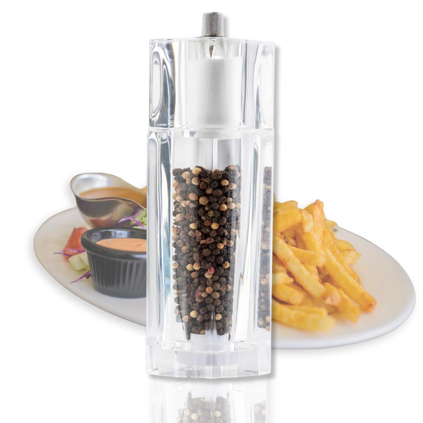 11832, Acrylic Salt and Pepper Mill Combo, 2-in-1 Grinder and Shaker, Clear, ...