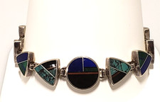 Navajo Ray Tracey Sterling Silver Spider Web Turquoise Stone Inlay Bracelet  .79