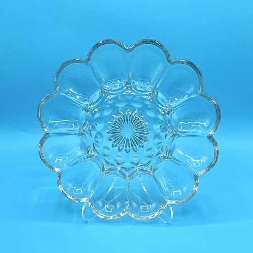 Vintage Clear Glass Anchor Hocking Deviled Egg Plate Dish 10” Entertaining