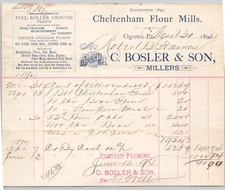 1894 C. Bosler & Son Millers Ogontz PA Full Roller Ground Flour Billhead 6.75"H