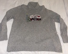 CJ Banks Women's 3X Turtleneck Christmas Tree Trailer Knit Sweater Gray Speckled