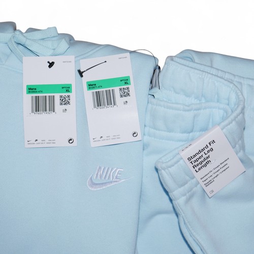 Nike Club Fleece Mens Sweatsuit Ice Blue Tracksuit Black Hoodie Joggers NWT - Picture 14 of 20