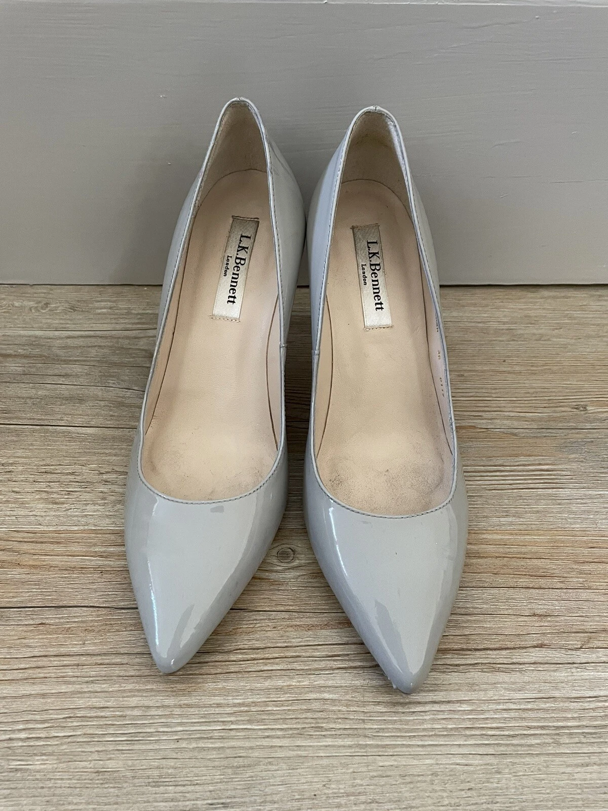 LK Bennett - £175 RRP - UK 4 EU 36 Womens Grey Leather Heels Court Shoes Patent